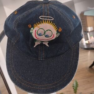 Dannys First Denim Cap with Embroidered Cartoon Face
